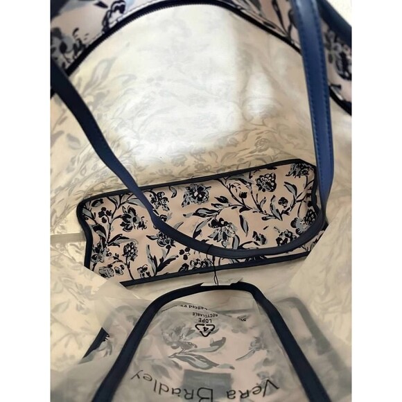 Vera Bradley Large Every Day Tote Perennially Cream NWT Blue White - Picture 5 of 5